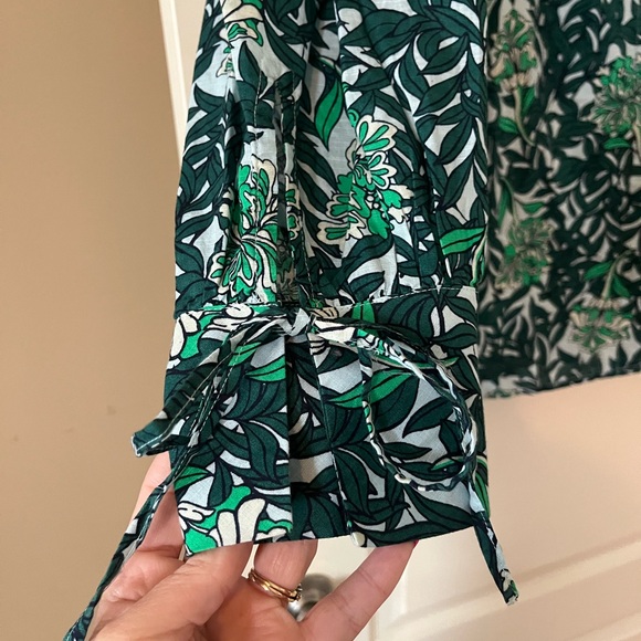 Lane Bryant Green & White Button Down Cotton Blouse with Tie Sleeves 26/28 - Picture 7 of 16